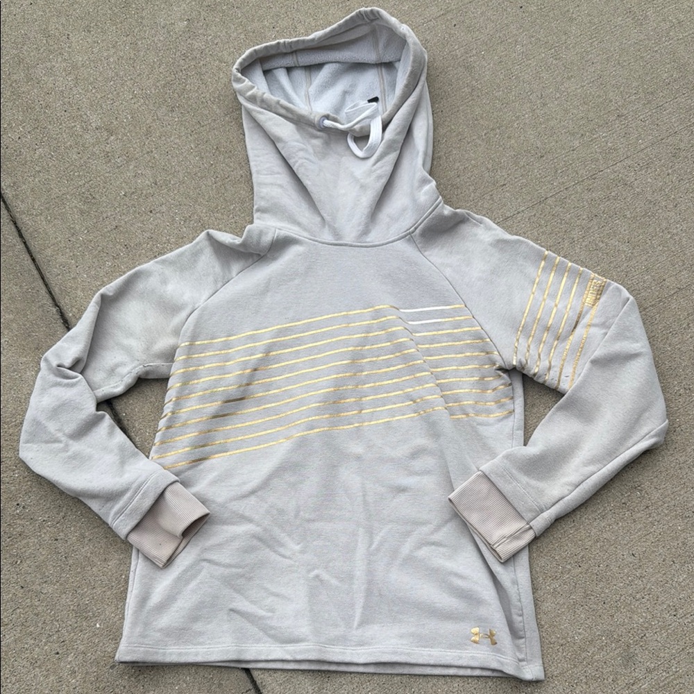 Under Armour Cream Hoodie with Gold Stripes